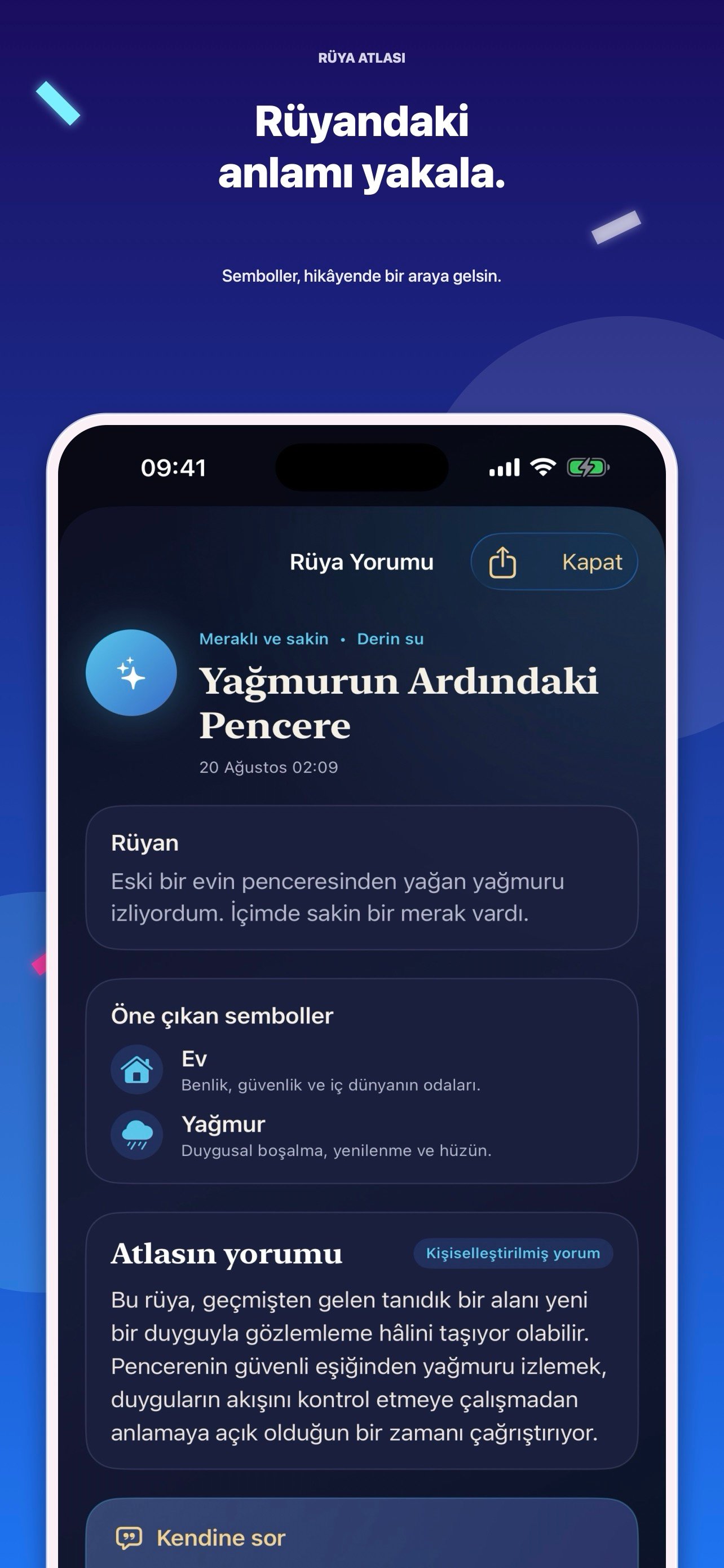 Rüya Atlası kişisel yorum ekranı